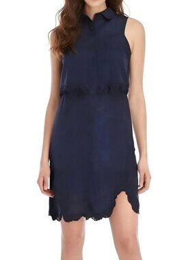 NWT Parker Aquarius Overlay Lace Trim Shirt Dress Navy Blue M Lace Hem